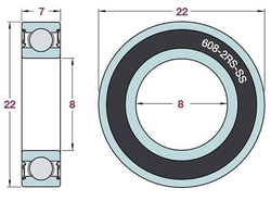 Kuličkové ložisko 608-2RS,22x7mm na hřídel 8mm