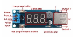 Napájecí modul, step-down měnič 4,5-40V na 5V/2A, USB+voltmetr