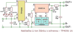 Nabíječka Li-Ion článku 1A s ochranou, modul s IO TP4056 (micro USB)