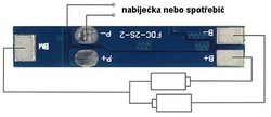 Ochranný obvod a balancér pro 2 Li-Ion články 18650, proud do 3A