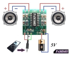 Zesilovač ve třídě D 2x3W, modul PAM8403