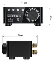 Zesilovač 2.0 2x25W s AUX IN, Bluetooth, USB, SD kartou stříbrný