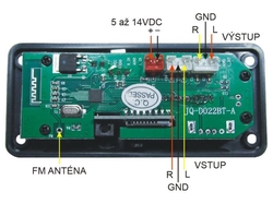 FM rádio, přehrávač MP3 s bluetooth 5.0, dálkové ovládání,napáj. 5-14V