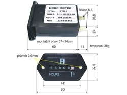 Počítadlo motohodin mechanické SYS-1, napájení 100-250VAC