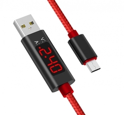 Kabel USB 3.0 konektor USB A / USB-C 1m s voltmetrem a ampérmetrem,RED