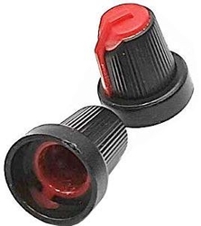 Přístrojový knoflík 15x17mm, hřídel 6mm černo-červený