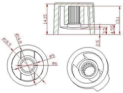 Přístrojový knoflík KN19 19x14,5mm, hřídel 6mm, červený