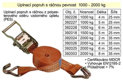 Upínací popruh-kurta 6m s háky a ráčnou, pevnost 1000kg