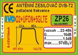 Anténní zesilovač 16dB DVB-T2 s potlačením 02+UFON+5G LTE