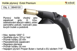 Plynový hořák Extol Premium na plynové kartuše se EU závitem 7/16”