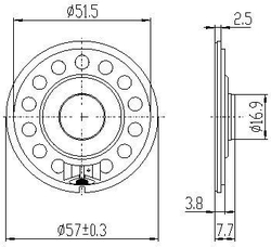 Repro 57mm YD57M, 8ohm/0,5W, magnet NdFeB