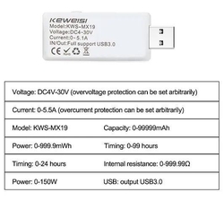 KWS-MX19 USB tester voltmetr a ampérmetr 4-30V/0-5A DC 
