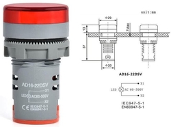 Voltmetr panelový AD16-22DSV, MP 60-500VAC, červený