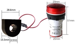 Voltmetr, ampérmetr AD101-22VAM panelový MP 60-500VAC+0-100AAC červený