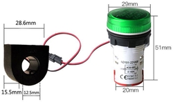 Voltmetr, ampérmetr AD101-22VAM panelový MP 60-500VAC+0-100AAC, zelený