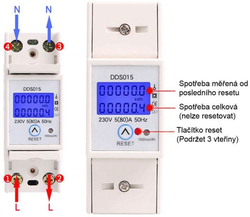 Elektroměr DDS015, 1 fázový na DIN lištu