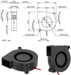 Ventilátor radiální 5015 50x50x15mm 12V/0,16A 4600 ot/min.