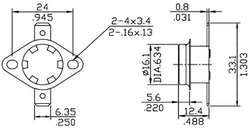 Termostat 55°C, KSD301, bimetalový 250V/10A, spínací-vratný (NO)