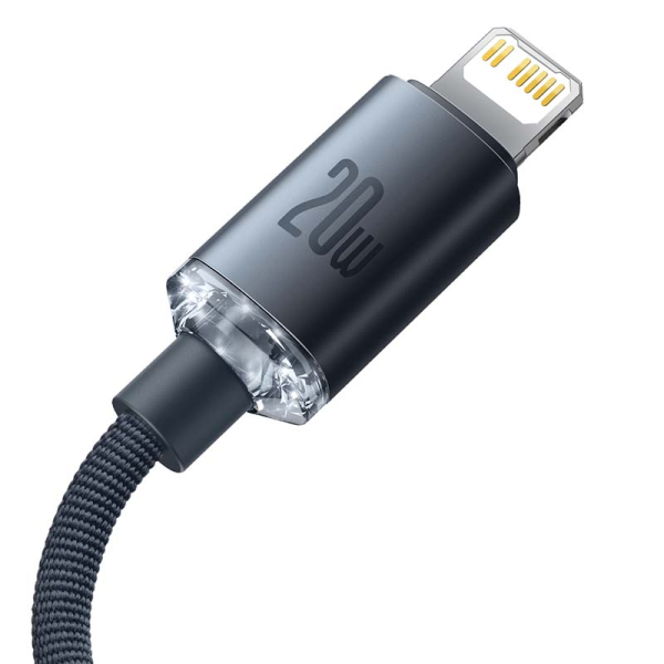 Baseus Crystal kabel USB-C na Lightning, 20W, PD, 1,2 m (černý)