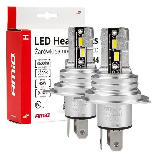 Žárovka LED H4 MINI  bílá, 9-18V/45W, 2ks AMIO